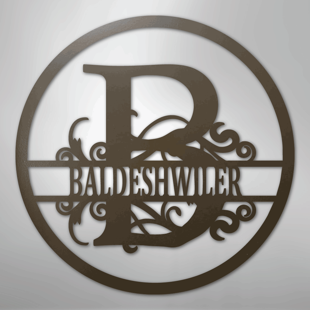 Steel Sign Stone / 24" Split Circle Monogram Metal Sign – Personalized Family Name Steel Wall Art for Couples & Weddings