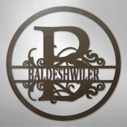 Steel Sign Stone / 24" Split Circle Monogram Metal Sign – Personalized Family Name Steel Wall Art for Couples & Weddings