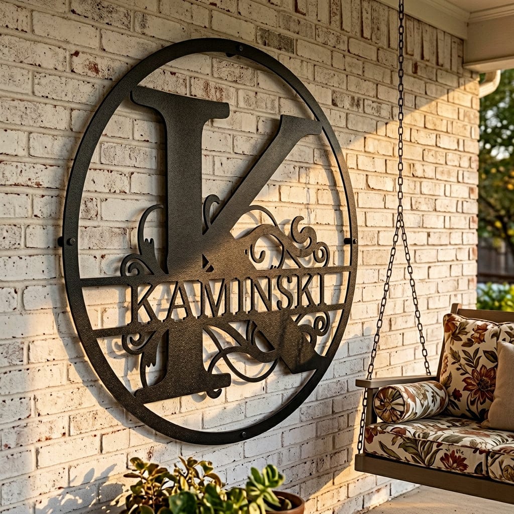 Steel Sign Split Circle Monogram Metal Sign – Personalized Family Name Steel Wall Art for Couples & Weddings