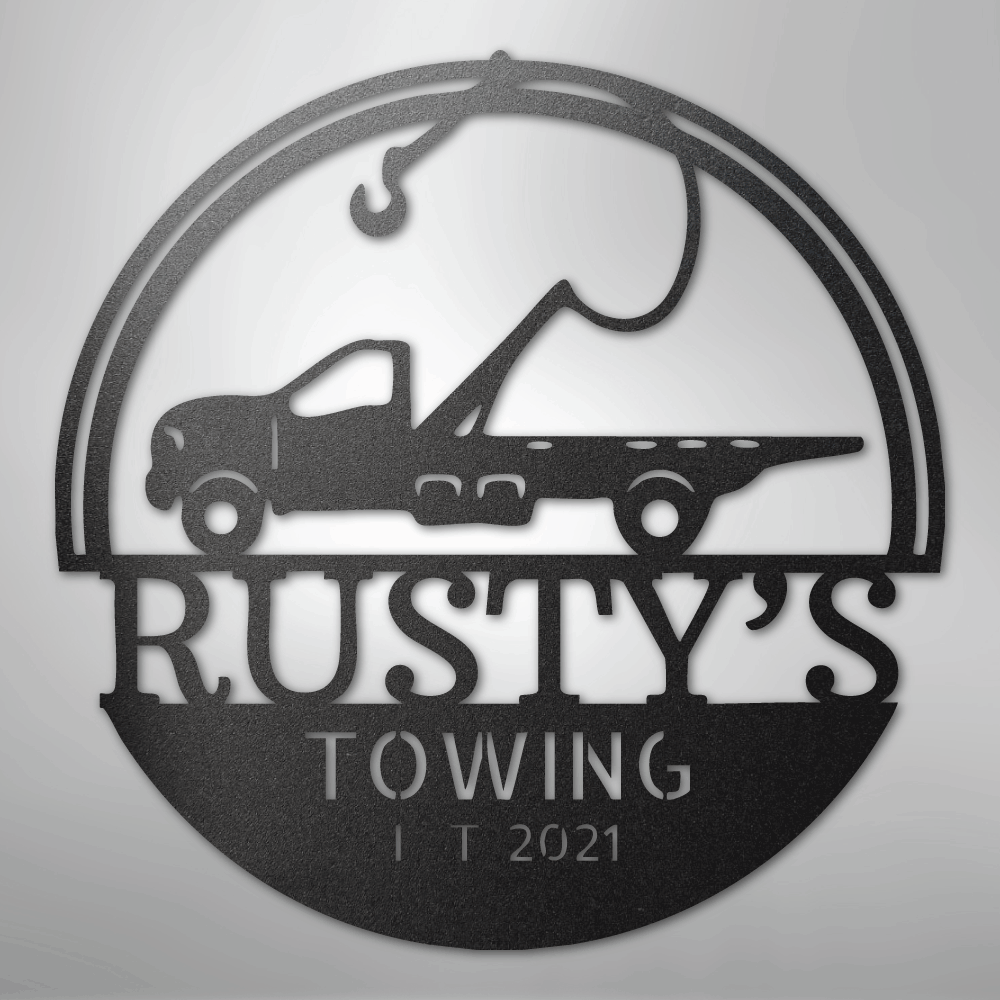 Steel Sign Black / 12" Tow Truck Monogram - Steel Sign