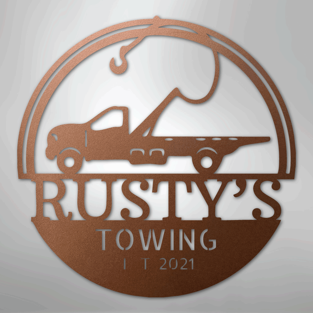 Steel Sign Copper / 12" Tow Truck Monogram - Steel Sign