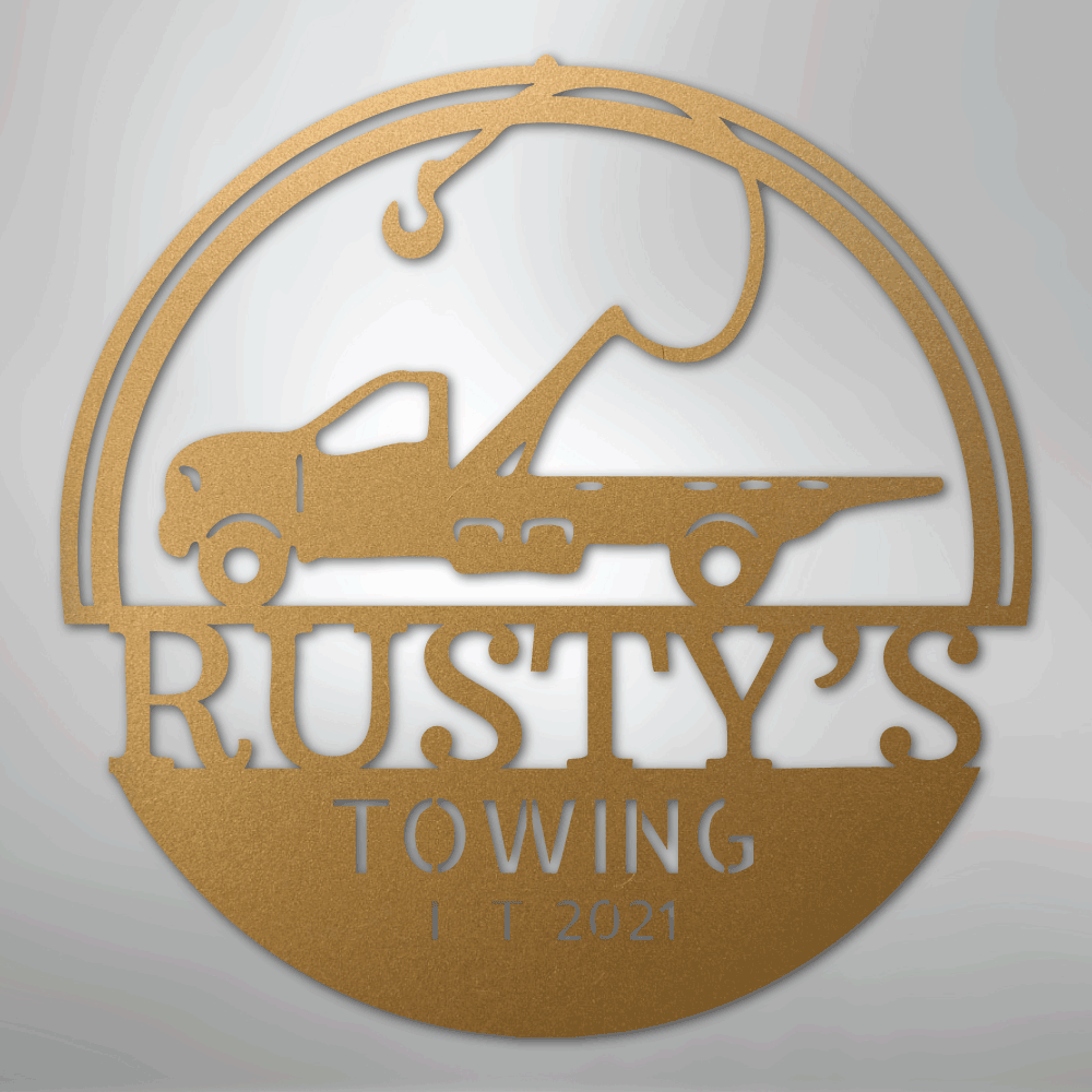 Steel Sign Gold / 12" Tow Truck Monogram - Steel Sign