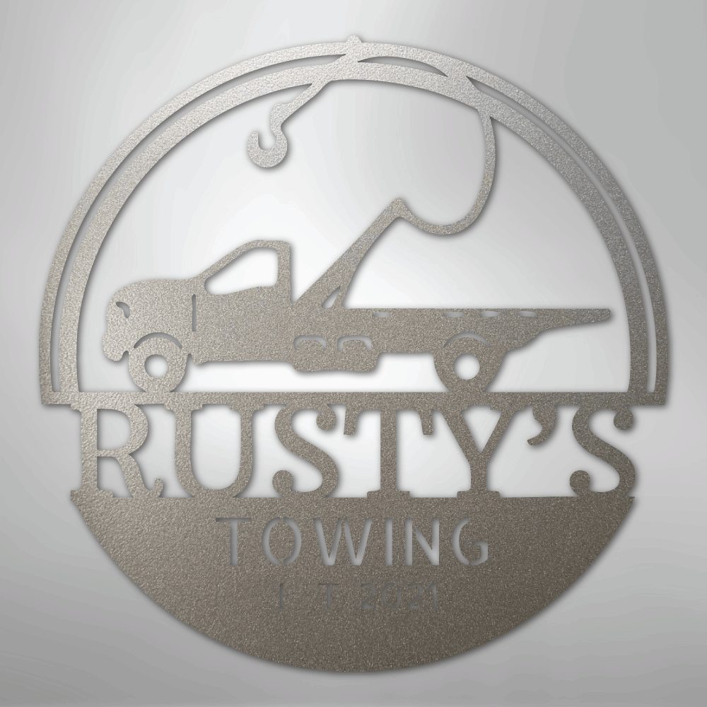 Steel Sign Silver / 12" Tow Truck Monogram - Steel Sign