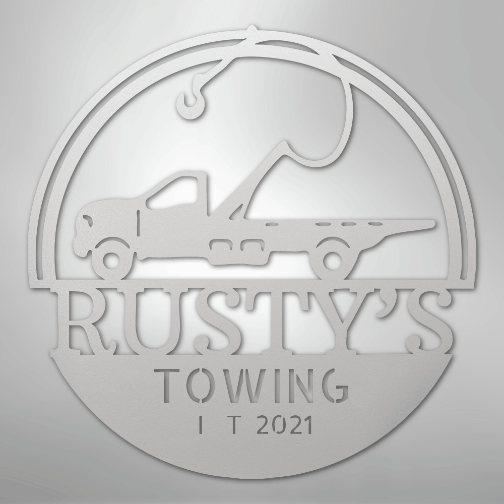 Steel Sign White / 12" Tow Truck Monogram - Steel Sign