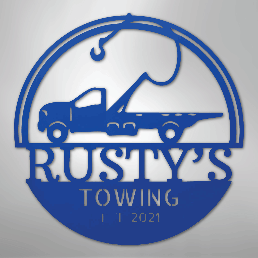 Steel Sign Blue / 24" Tow Truck Monogram - Steel Sign
