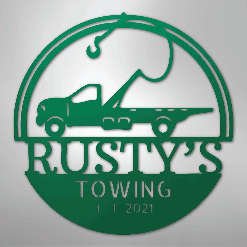 Steel Sign Green / 24" Tow Truck Monogram - Steel Sign