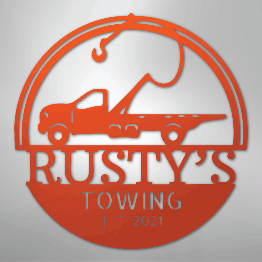 Steel Sign Orange / 24" Tow Truck Monogram - Steel Sign