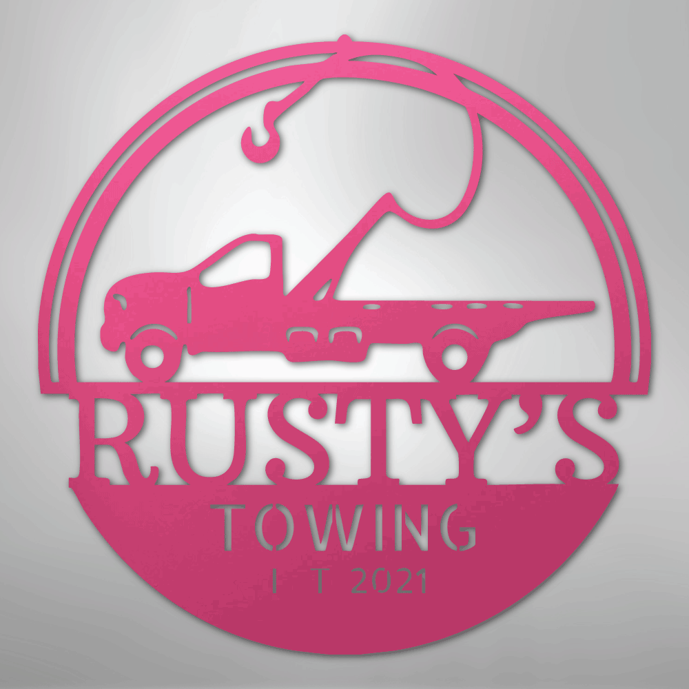 Steel Sign Pink / 24" Tow Truck Monogram - Steel Sign