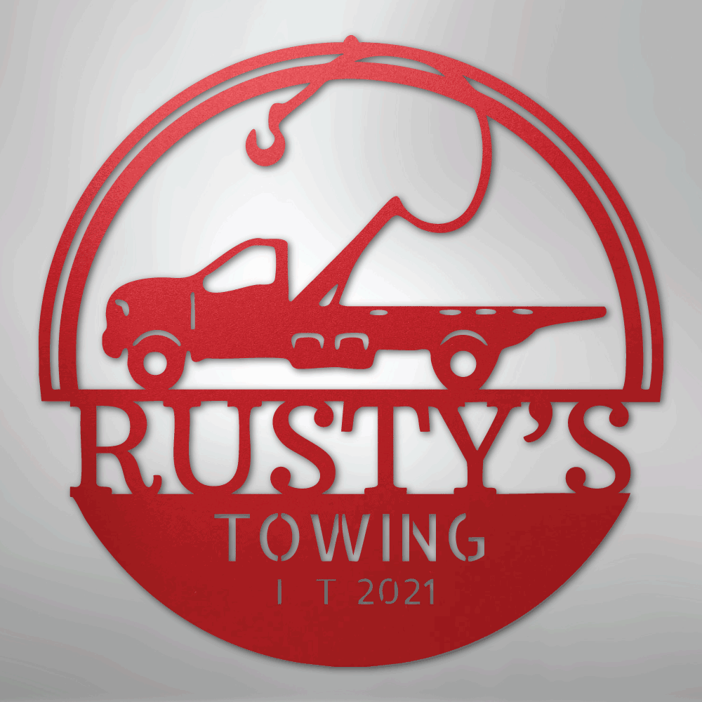 Steel Sign Red / 24" Tow Truck Monogram - Steel Sign