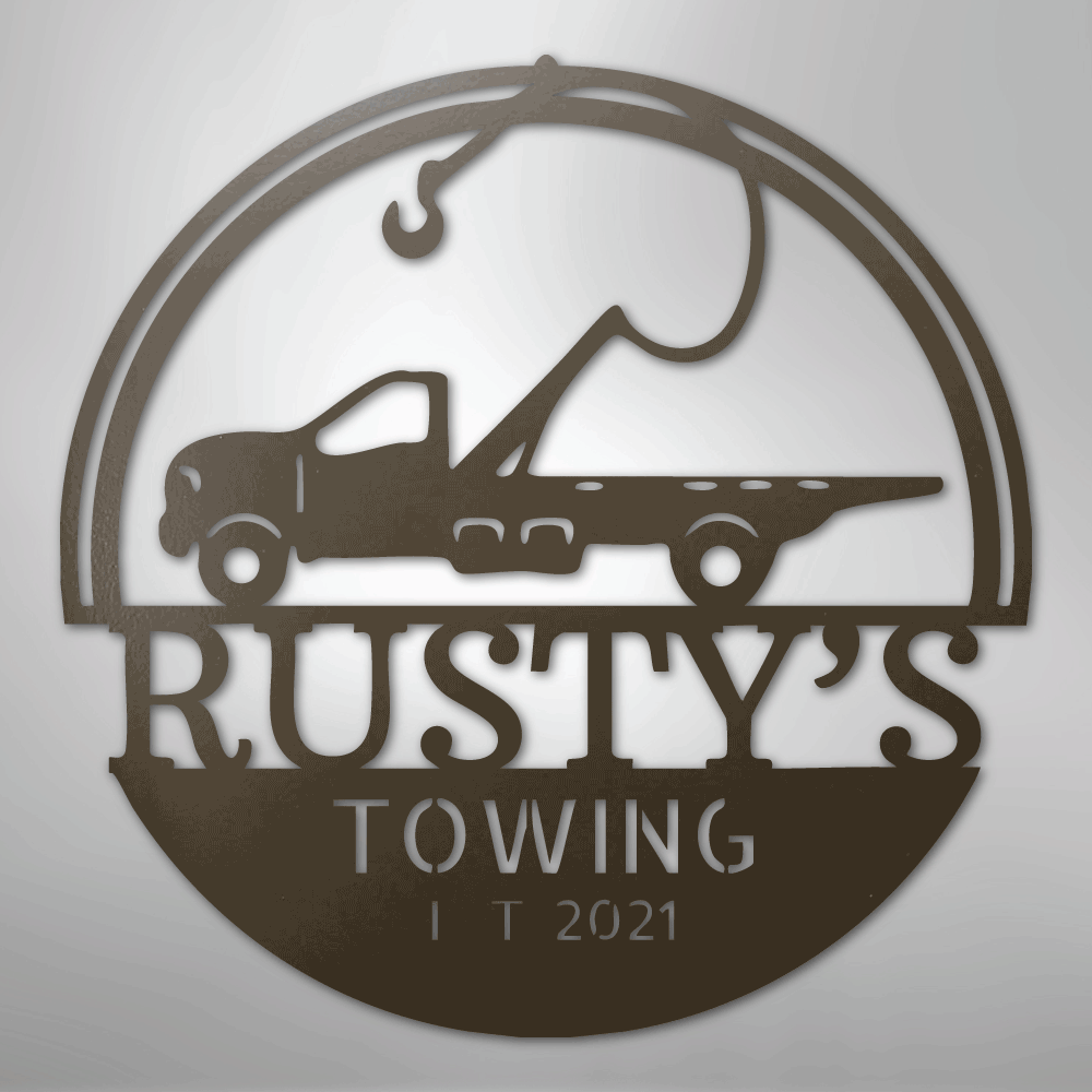Steel Sign Stone / 24" Tow Truck Monogram - Steel Sign