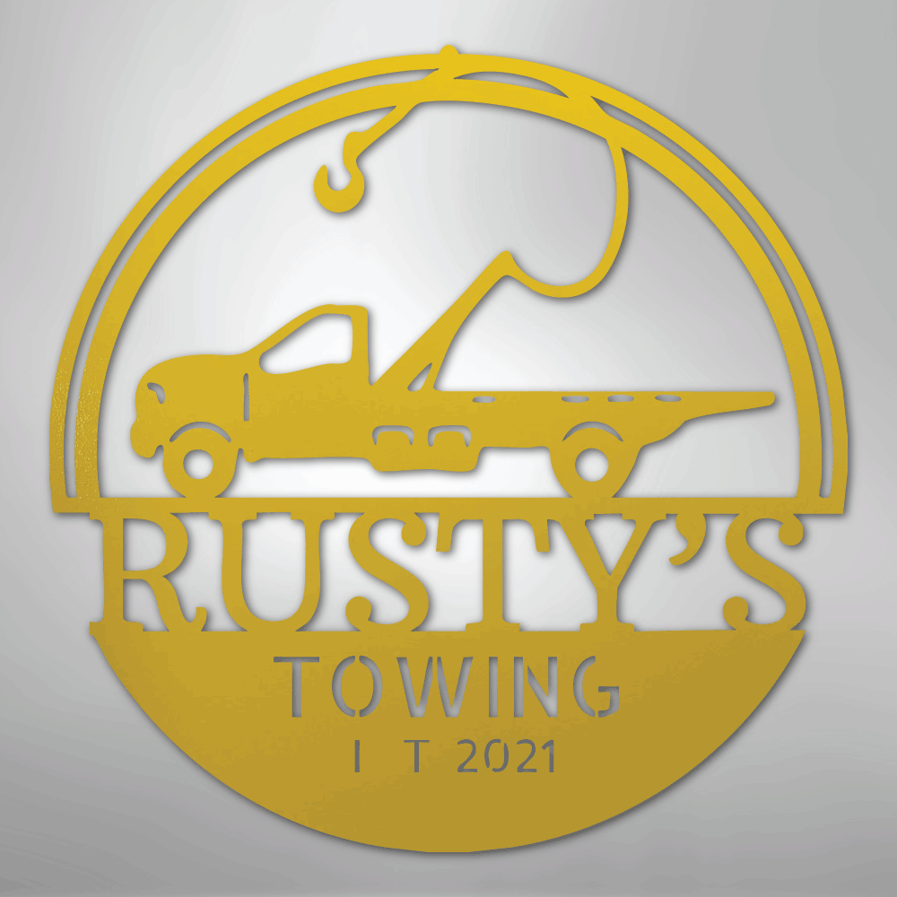 Steel Sign Yellow / 24" Tow Truck Monogram - Steel Sign