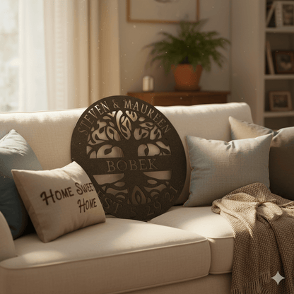 Steel Sign Tree of Life Family Name Sign – Personalized Metal Wall Art with Est. Date