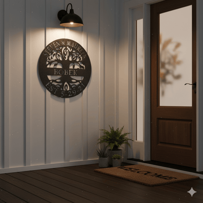 Steel Sign Tree of Life Family Name Sign – Personalized Metal Wall Art with Est. Date