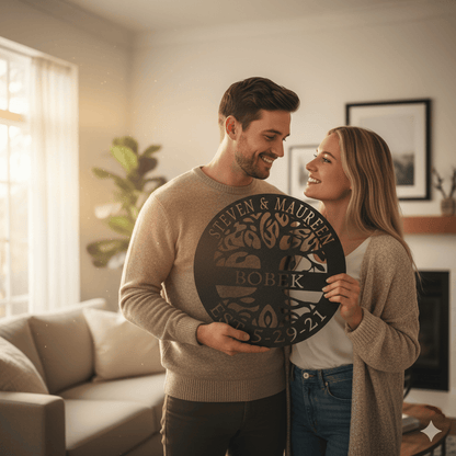 Steel Sign Tree of Life Family Name Sign – Personalized Metal Wall Art with Est. Date