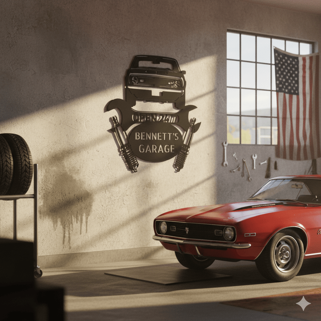 Wall Art CAMARO 1968 SIGN - Personalized Car Garage Camaro 1968 Steel Name Sign