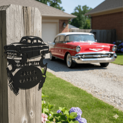 Wall Art CUSTOM GARAGE SIGN - Personalized 1950 Chevy Bel Air Steel Monogram Sign