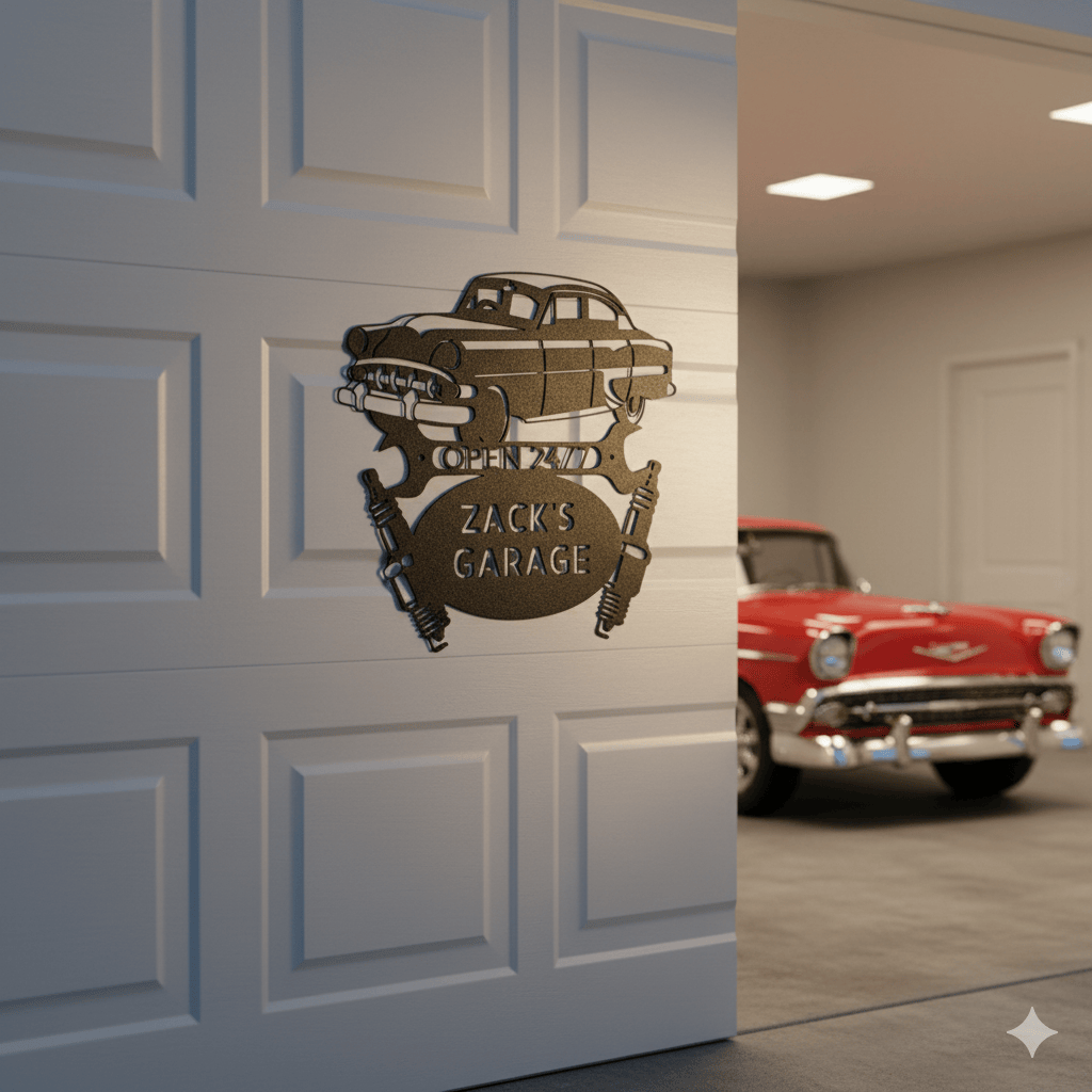 Wall Art CUSTOM GARAGE SIGN - Personalized 1950 Chevy Bel Air Steel Monogram Sign