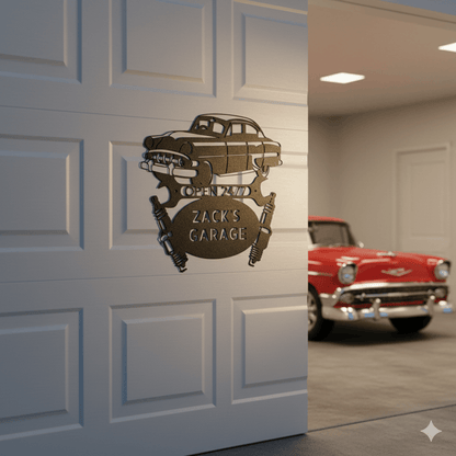 Wall Art CUSTOM GARAGE SIGN - Personalized 1950 Chevy Bel Air Steel Monogram Sign