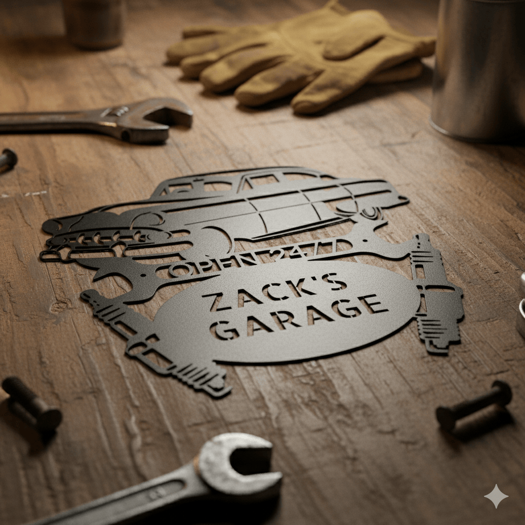 Wall Art CUSTOM GARAGE SIGN - Personalized 1950 Chevy Bel Air Steel Monogram Sign