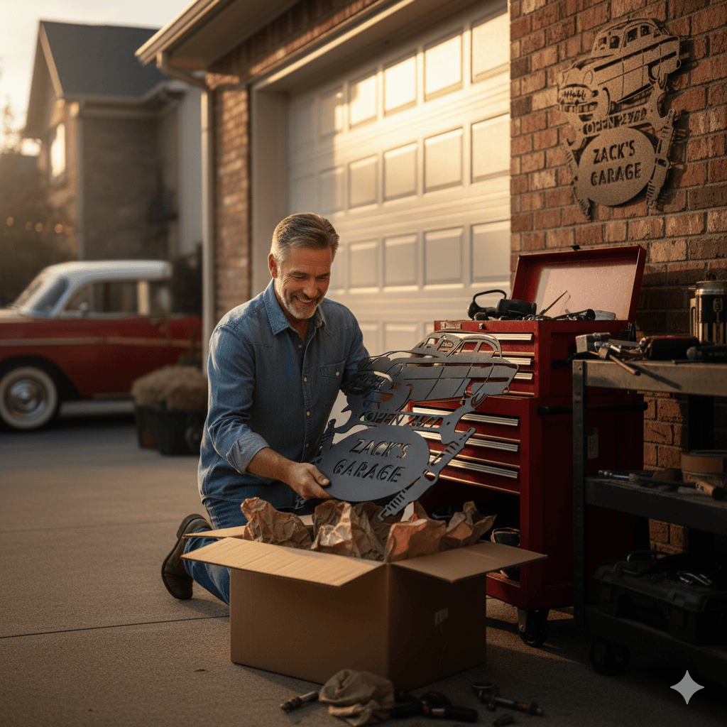 Wall Art CUSTOM GARAGE SIGN - Personalized 1950 Chevy Bel Air Steel Monogram Sign