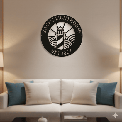 Wall Art CUSTOMIZED LIGHTHOUSE SIGN - Lighthouse Monogram Steel Sign Home Decor