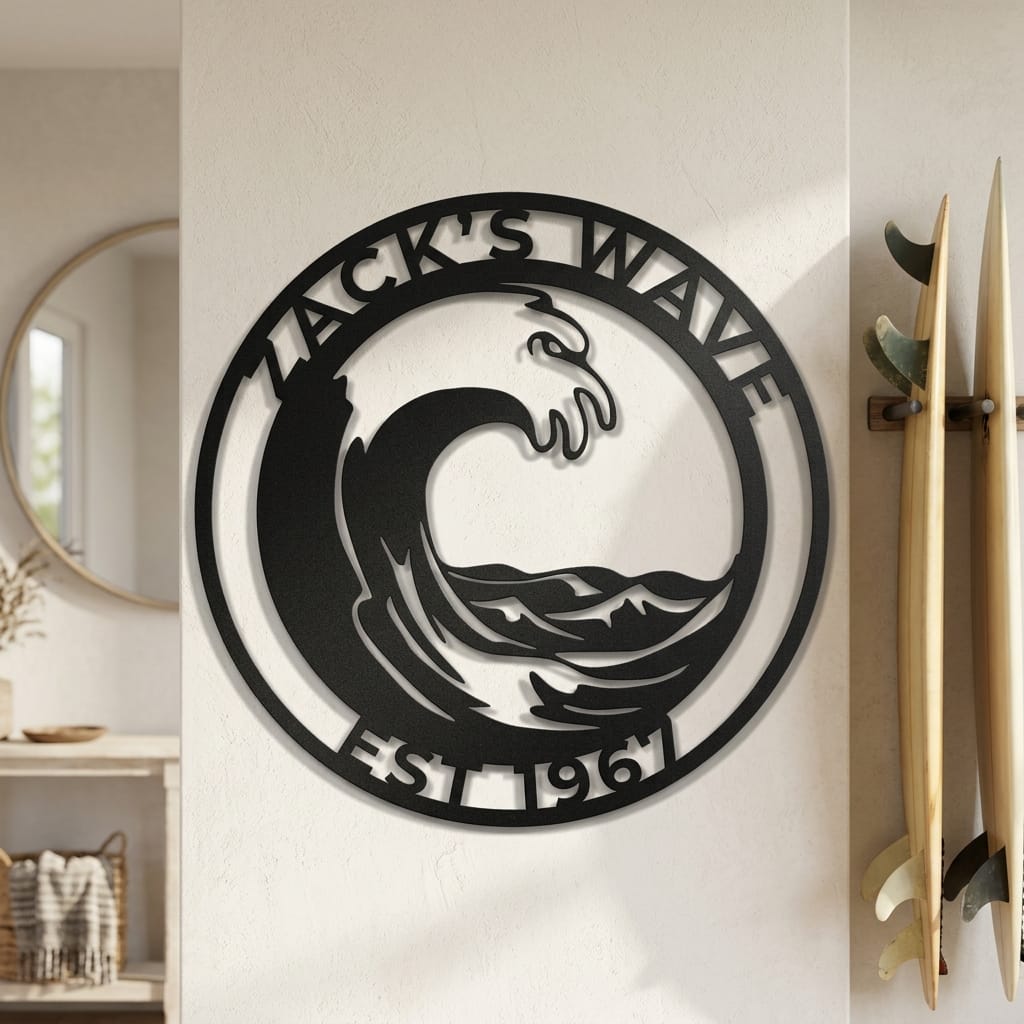 Wall Art CUSTOMIZED WAVE SIGN -  Ocean Wave Steel Monogram Wall Art Home Decor