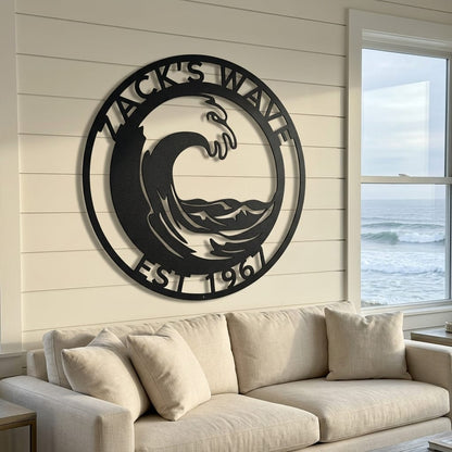 Wall Art CUSTOMIZED WAVE SIGN -  Ocean Wave Steel Monogram Wall Art Home Decor