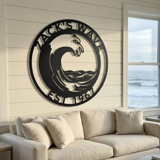 Wall Art CUSTOMIZED WAVE SIGN -  Ocean Wave Steel Monogram Wall Art Home Decor