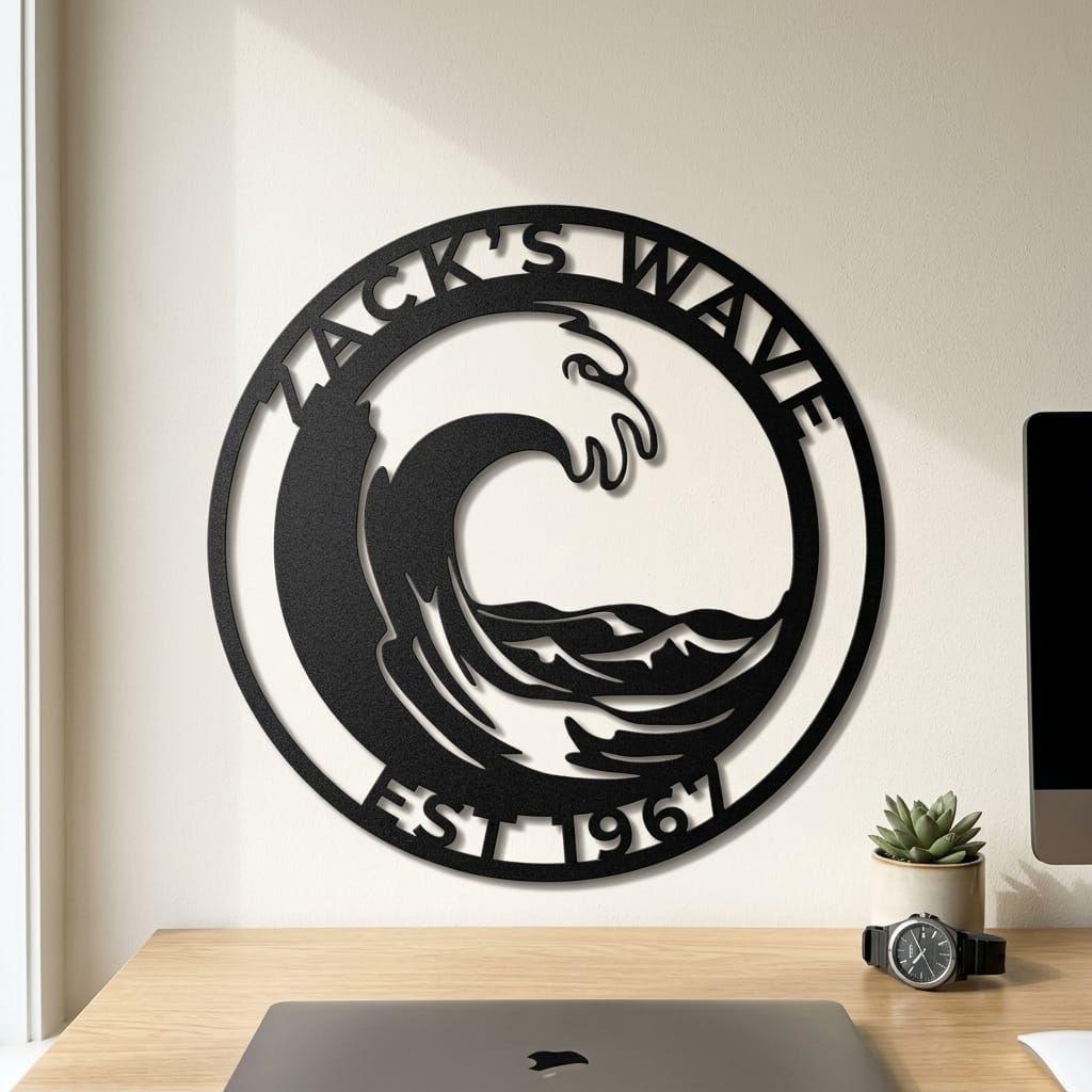 Wall Art CUSTOMIZED WAVE SIGN -  Ocean Wave Steel Monogram Wall Art Home Decor