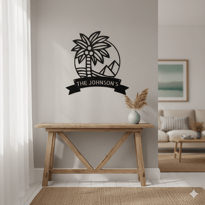 Wall Art PALM TREE SIGN - Personalize Palm Tree with Pyramids Monogram Wall Art