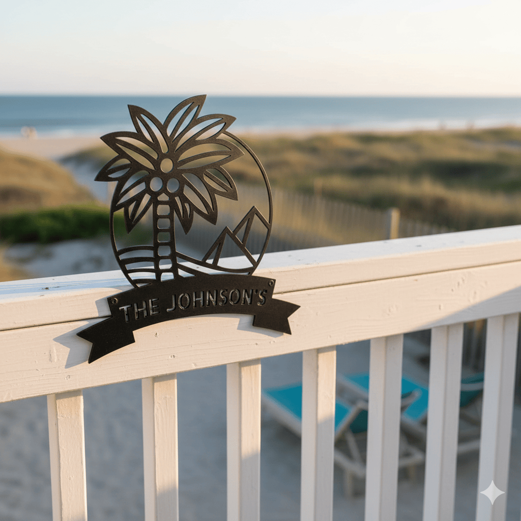 Wall Art PALM TREE SIGN - Personalize Palm Tree with Pyramids Monogram Wall Art