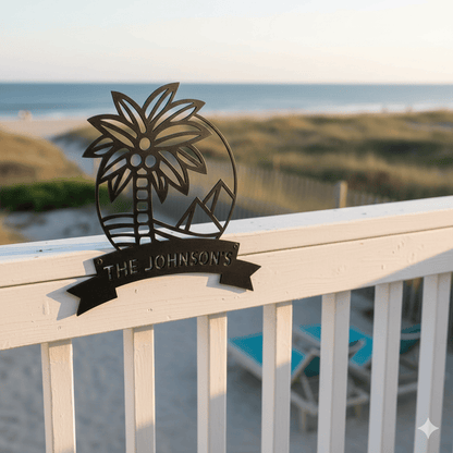 Wall Art PALM TREE SIGN - Personalize Palm Tree with Pyramids Monogram Wall Art