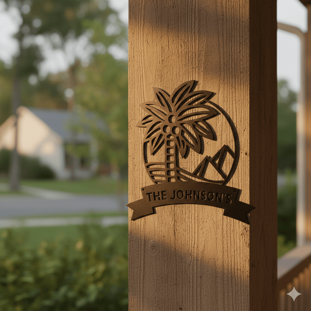 Wall Art Black / 12 Inch PALM TREE SIGN - Personalize Palm Tree with Pyramids Monogram Wall Art