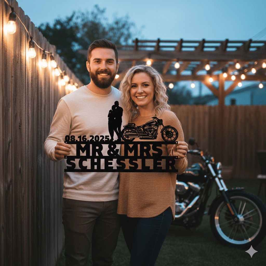 Wall Art Black / 12 Inch Personalized Harley Davidson Wedding Date Sign: Biker Home Decor