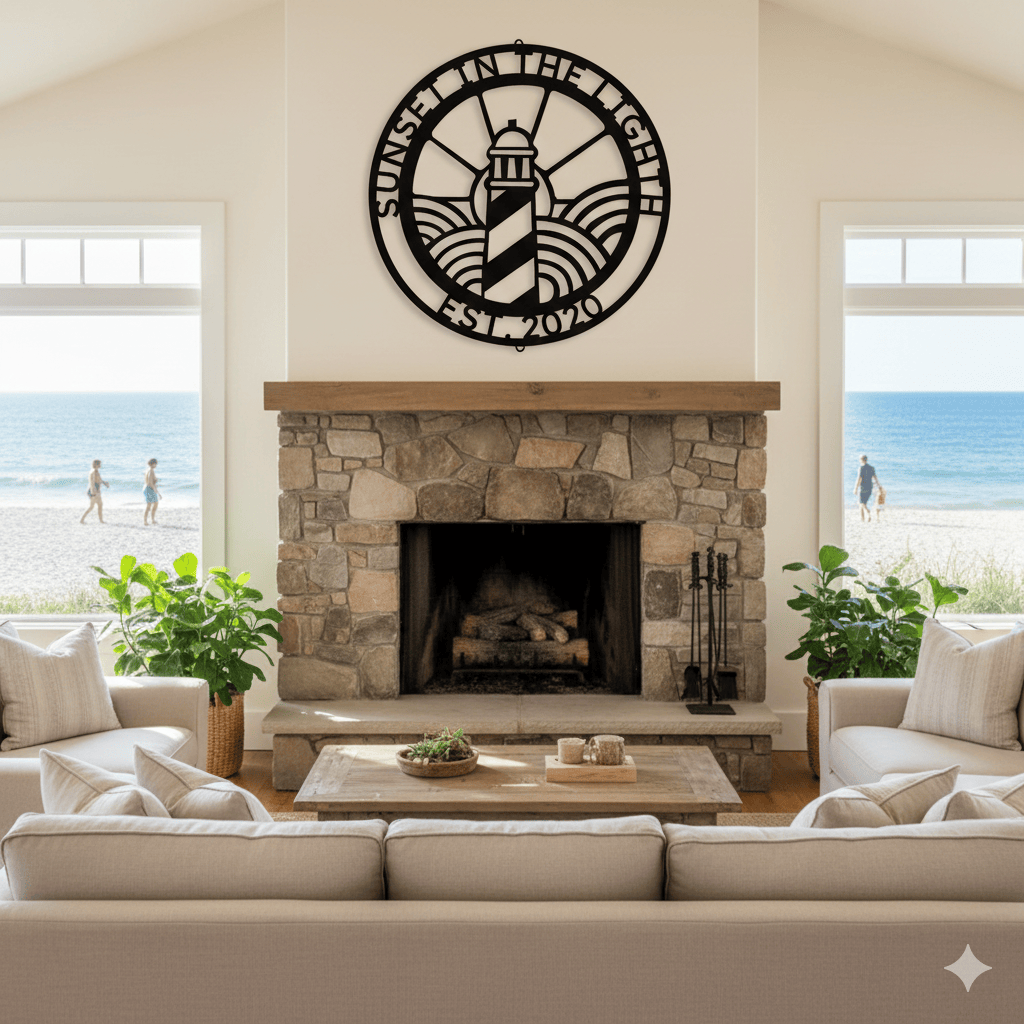 Wall Art PERSONALIZED LIGHTHOUSE SIGN - Lighthouse Monogram Steel Monogram Sign