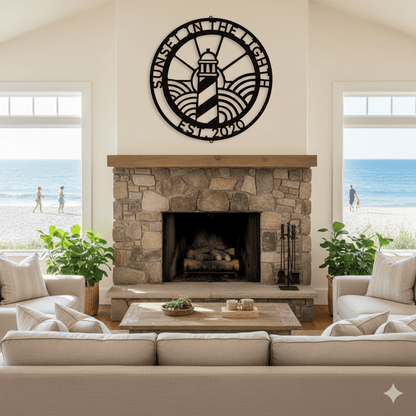 Wall Art PERSONALIZED LIGHTHOUSE SIGN - Lighthouse Monogram Steel Monogram Sign