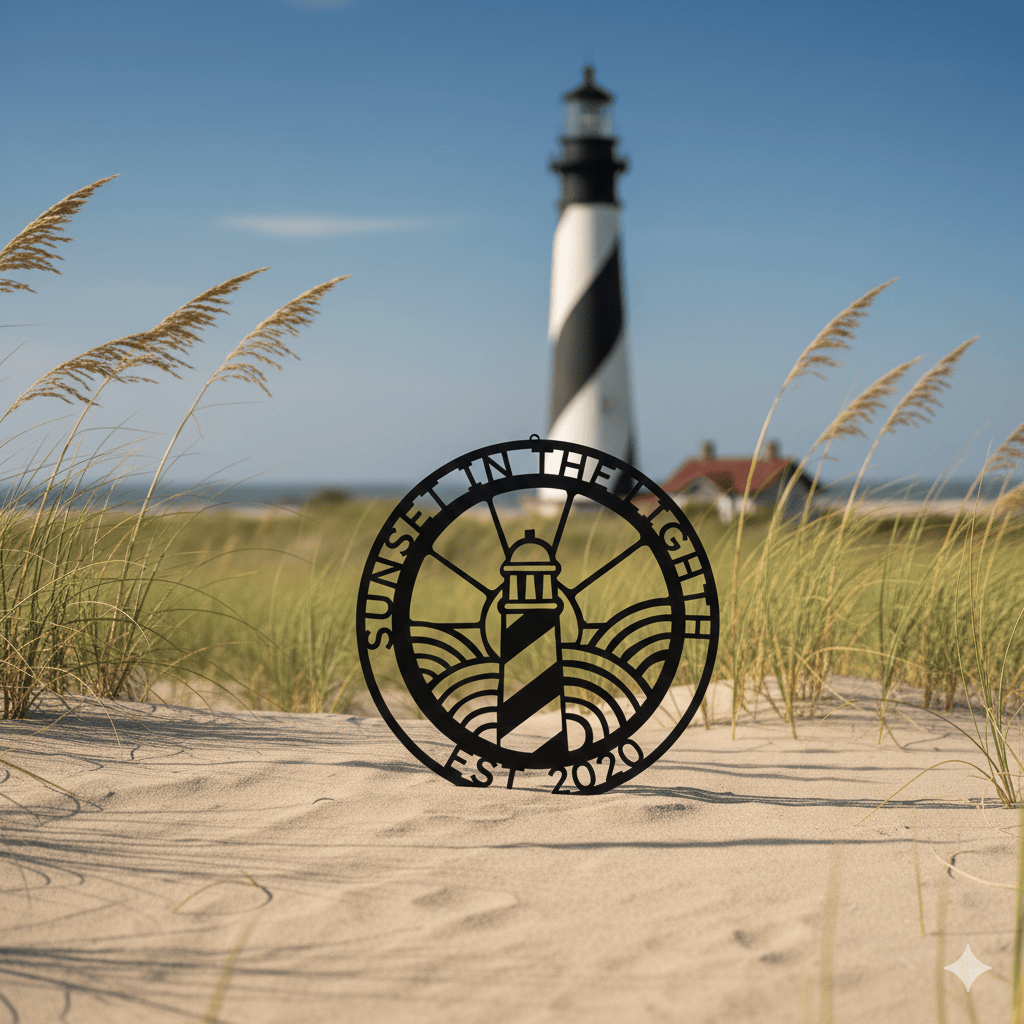Wall Art PERSONALIZED LIGHTHOUSE SIGN - Lighthouse Monogram Steel Monogram Sign