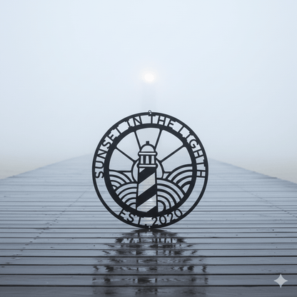Wall Art Black / 12 Inch PERSONALIZED LIGHTHOUSE SIGN - Lighthouse Monogram Steel Monogram Sign