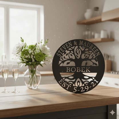 wall decor Tree of Life Family Name Sign – Personalized Metal Wall Art with Est. Date