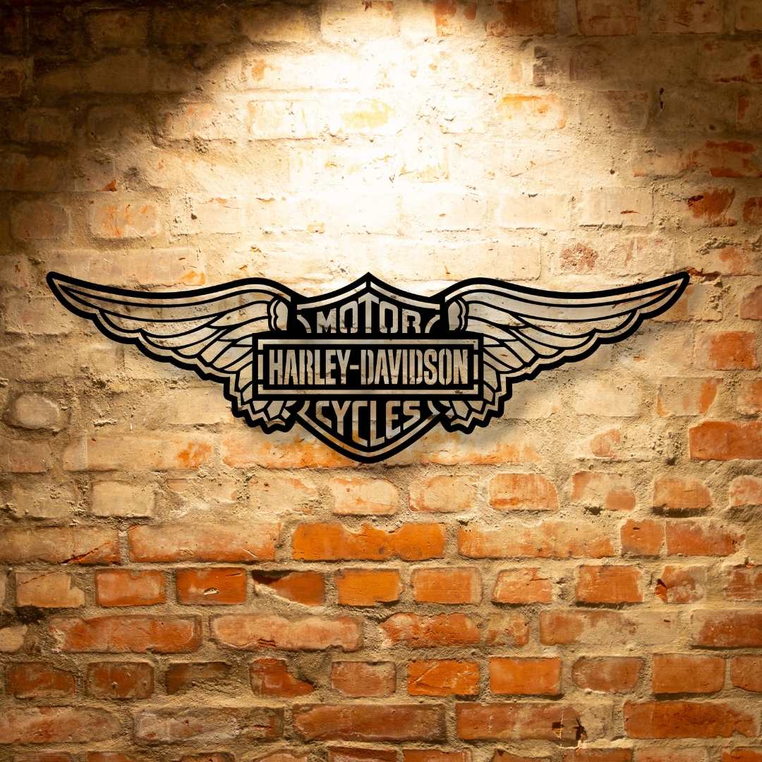 Harley Logo Wings Steel Monogram Classic Car Garage Decor.