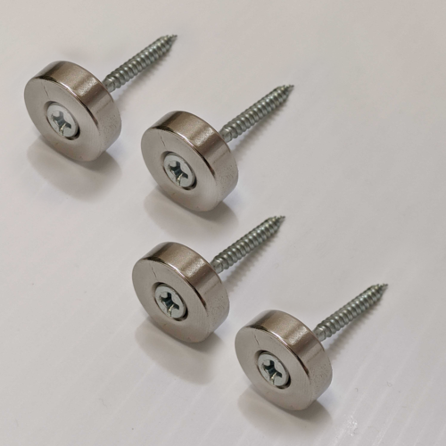 Four Magnetic Hanging Hardware screws on a white surface for durable outdoor metal signs.