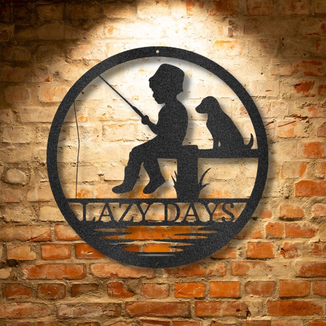 A Personalized Family Steel Sign on a brick wall.