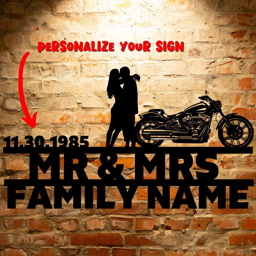 Unique Metal Art Gifts, Custom Handmade Mr&Mrs ANNIVERSARY Harley-Davidson Couple Set 18 family name sign.