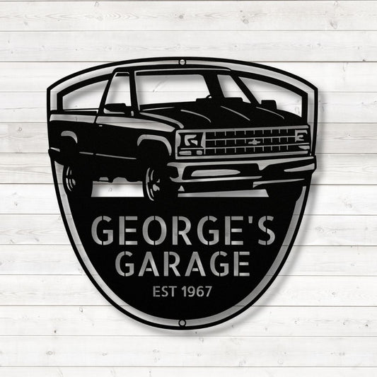 George's 1989 Chevy Cheyenne Personalized Metal Garage Sign Gift for Dad Home Wall Décor.