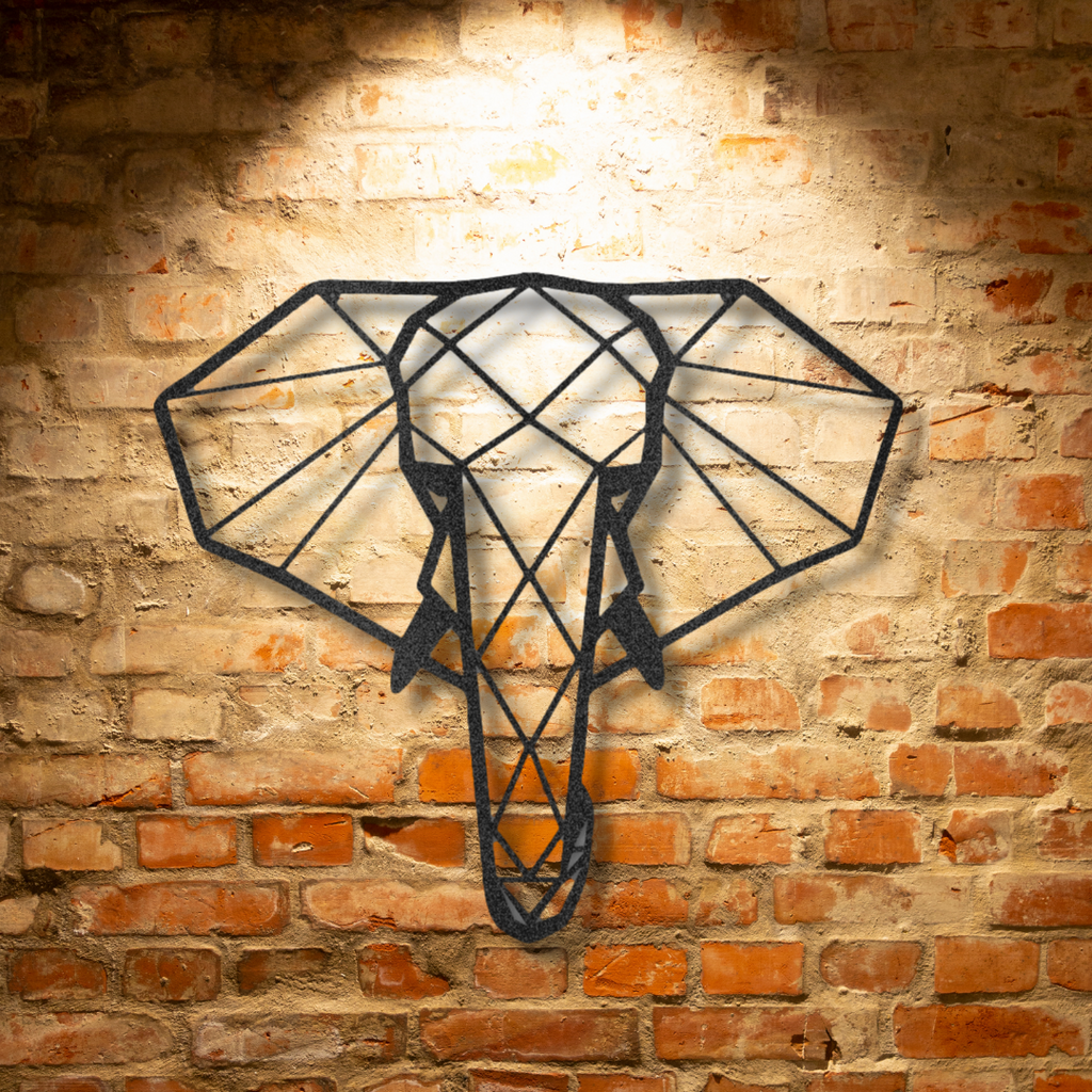 Personalized Geometric Elephant - Steel Sign hanging on a brick wall.