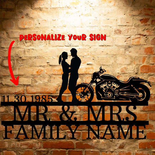 Personalized anniversary Harley-Davidson couple Set 01 motorcycle sign - durable metal wall art decor.