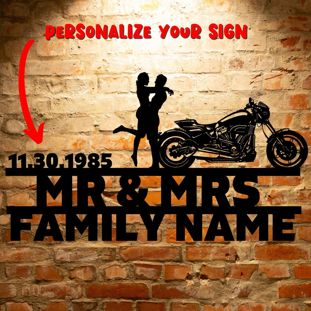 Personalized Mr&Mrs ANNIVERSARY Harley-Davidson couple Set 21 family name sign. (Keywords: Personalized Steel Monogram, Unique Metal Art Gifts)