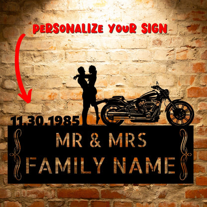 Custom Personalized Mr&Mrs ANNIVERSARY Harley-Davidson couple Set 23 family name sign, featuring Unique Metal Art Gift and Personalized Steel Monogram.