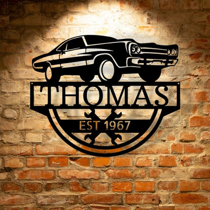 Classic Car Steel Monogram Garage Decor.