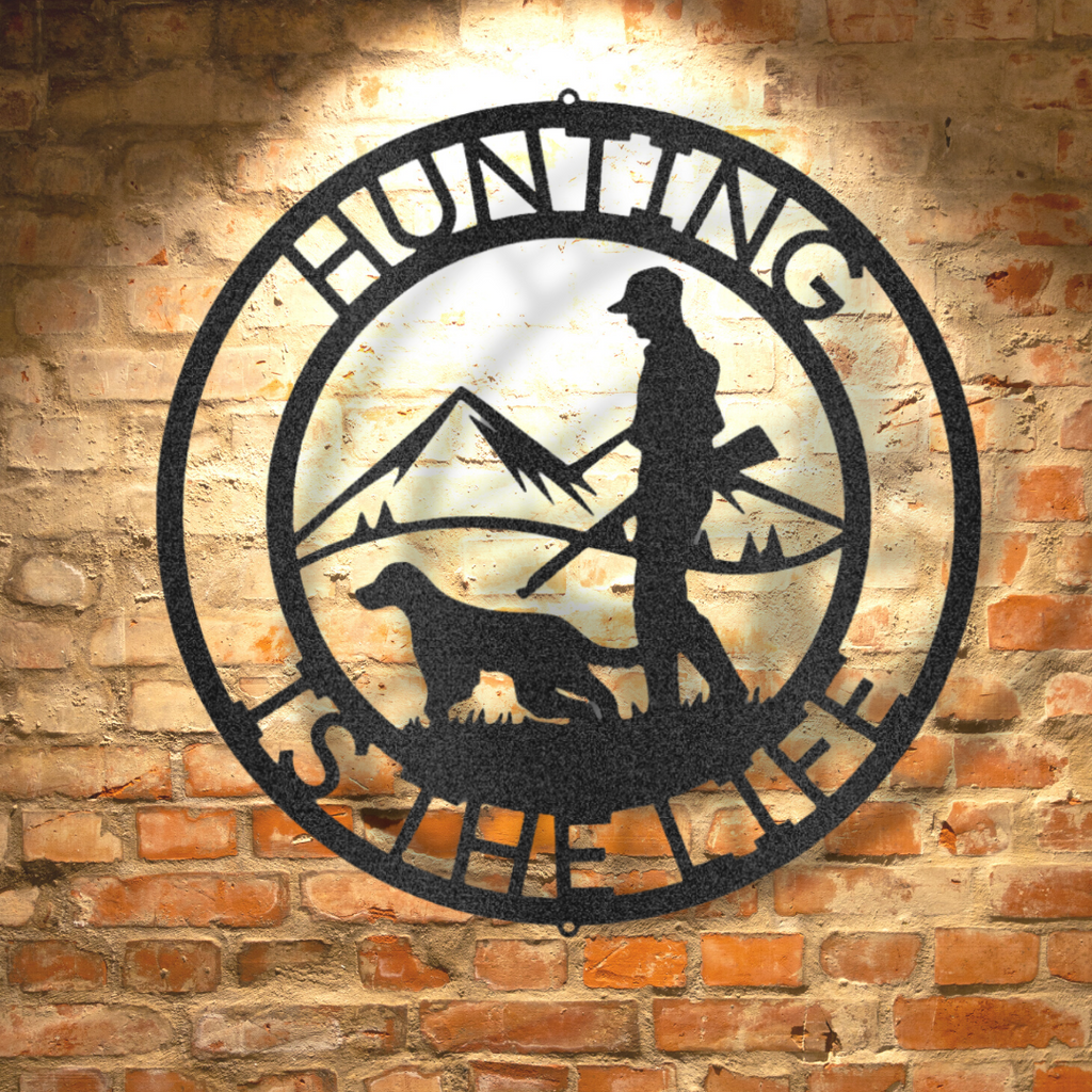 The Hunter Monogram - Steel sign is a durable and personalized metal wall art.